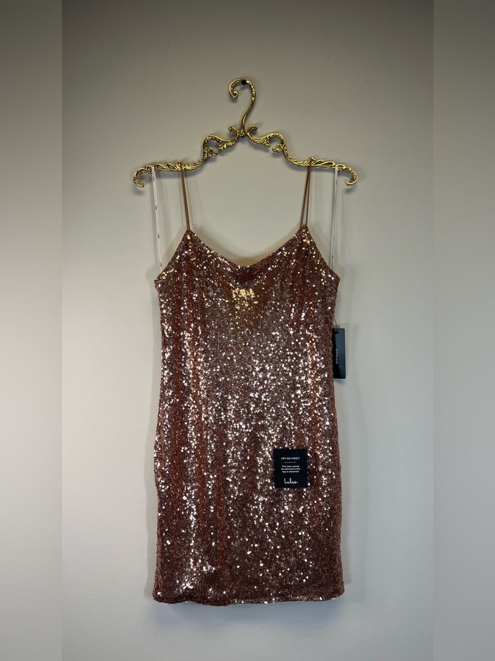 Lulu’s Bring It Champagne Gold Sequin Bodycon Mini Dress size L - Picture 4 of 13